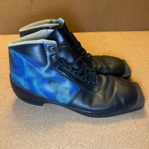 Nordic 75mm 3-Pin Cross Country Ski Boots Black Blue Marbled EU 40 Retro Touring